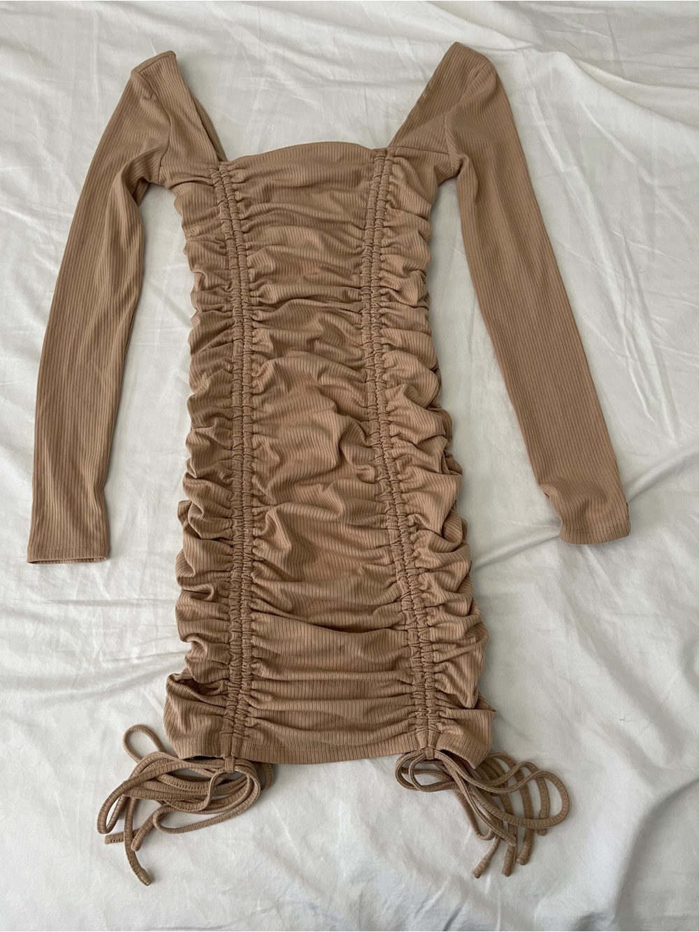 Forever 21 Taupe Ruched Long Sleeve Mini Dress size small NWT
